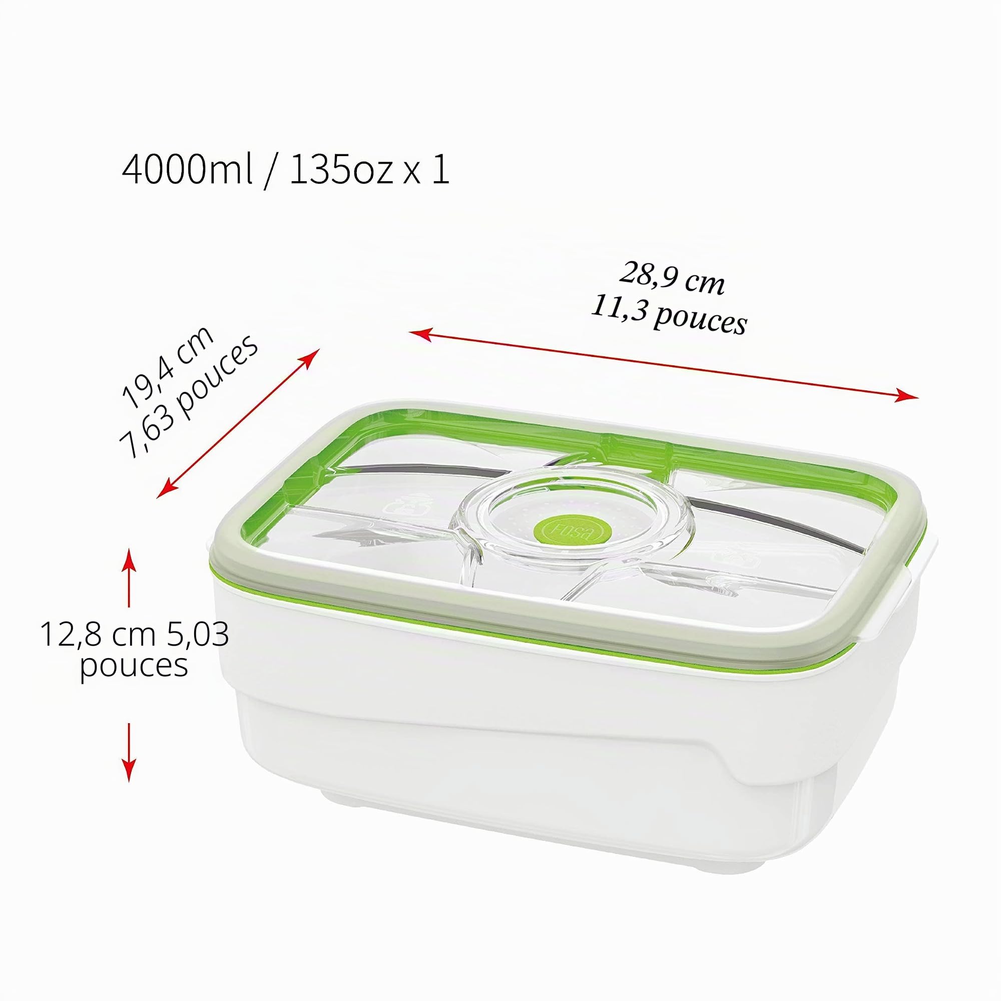 FOSA Boîte sous-vides 4-en-1, Série Munich, rectangulaire de 4.0 L, adaptée au micro-onde et à la marinade