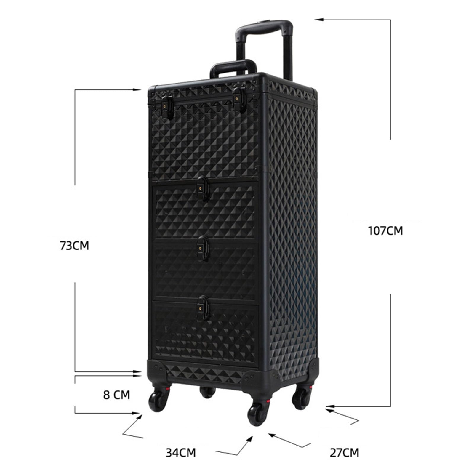 Kosmetikkoffer Trolley Schminkkoffer Groß Make up Koffer mit Rollen Kosmetik Trolley 3 Schubladen Friseurkoffer Alu Multikoffer,Schwarz