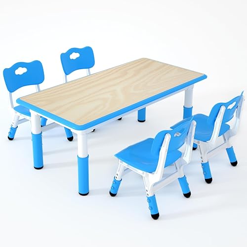 Juego de sillas infantiles ajustables de 4 alturas para niños, escritorio con graffiti de 47.2 x 23.6 pulgadas, mesa de actividades para guarderías,