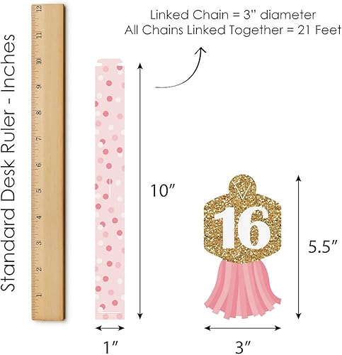 Miniatura 7 de Big Dot of Happiness Sweet 16-90 - Kit de decoración de eslabones de cadena y 30 borlas de papel, guirnalda de cadenas de papel para fiesta de
