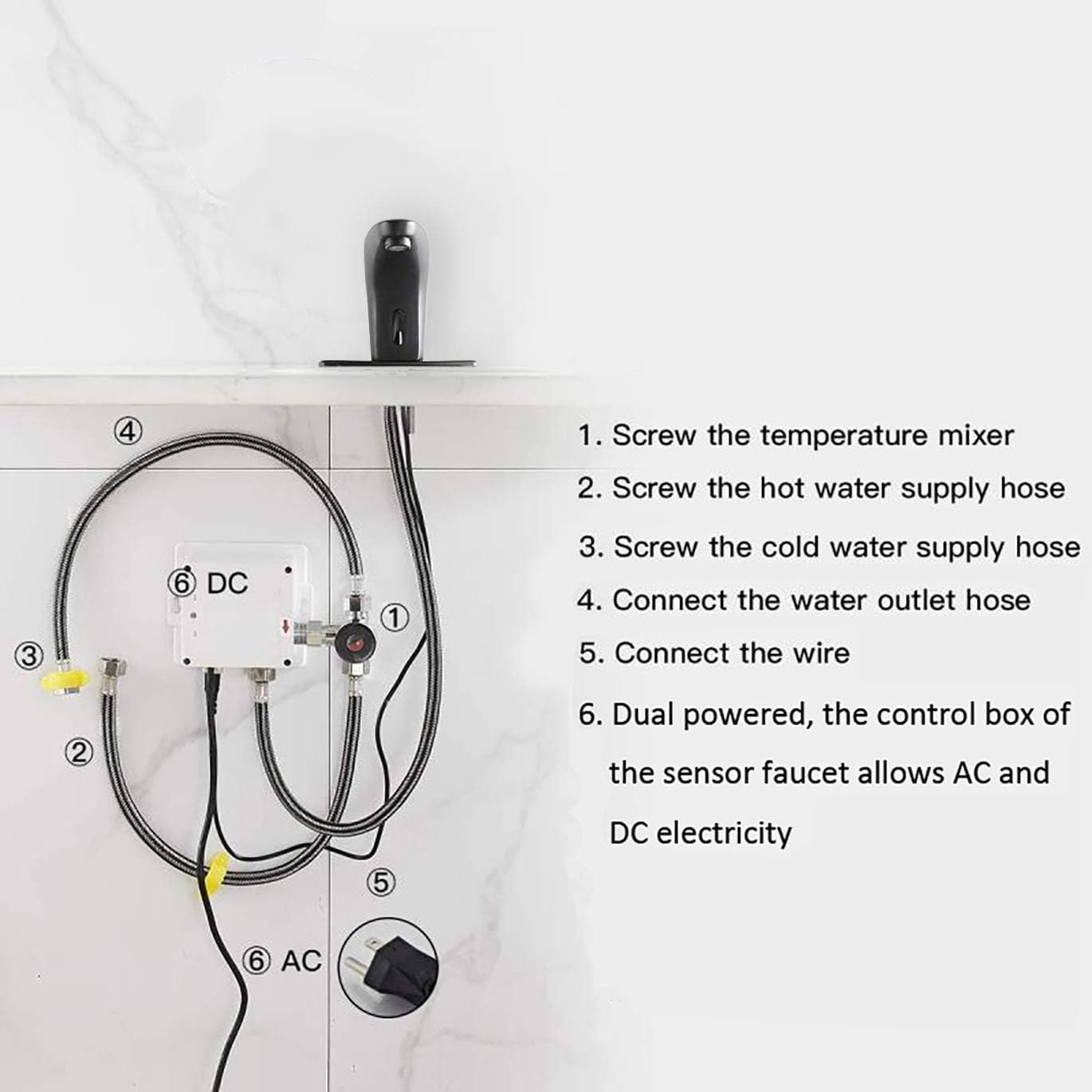 Up To 40% OFF Black Bathroom Faucet Automatic Touchless Sensor Faucets with Hole Cover Plate Dual Powered Hot&Cold Water Supply Hose Water Tap with Control Box and Temperature Mixer Valve Review Discount Black Bathroom Faucet Automatic Touchless Sensor Faucets with Hole Cover Plate Dual Powered Hot&Cold Water Supply Hose Water Tap with Control Box and Temperature Mixer Valve