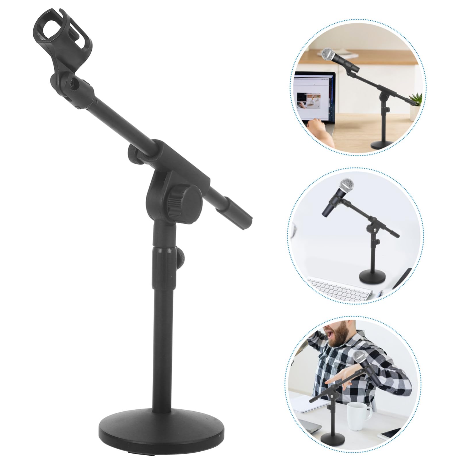 BESPORTBLE Supporto Microfono da Tavolo Regolabile con Base in Metallo Pesante Asta Telescopica per Microfono Stand Compatto e Stabile per Recording e Cantare