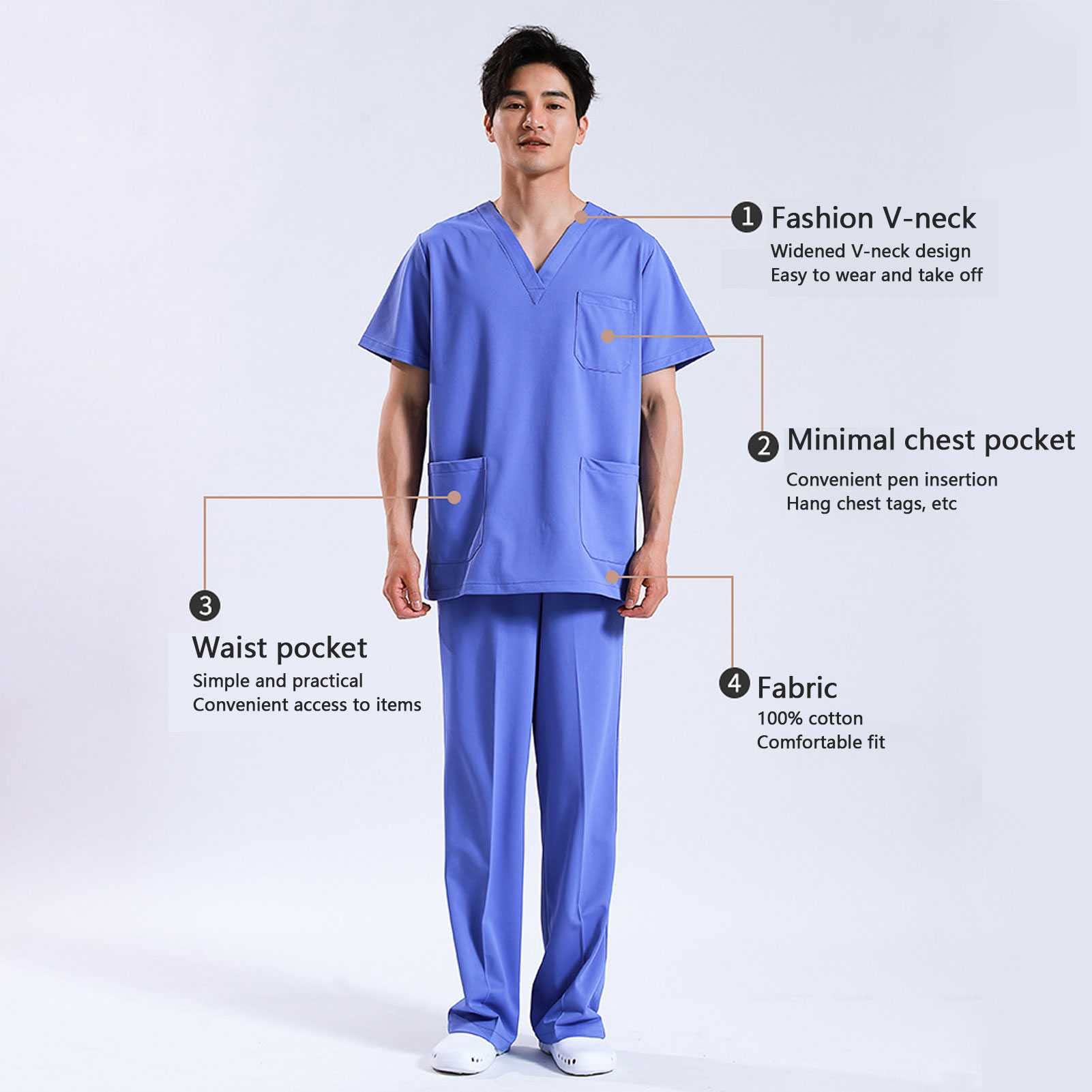 Unisex Medizinische Uniform Set mit Kasack und Hose, Pflege Berufsbekleidung, Weich und Bequem