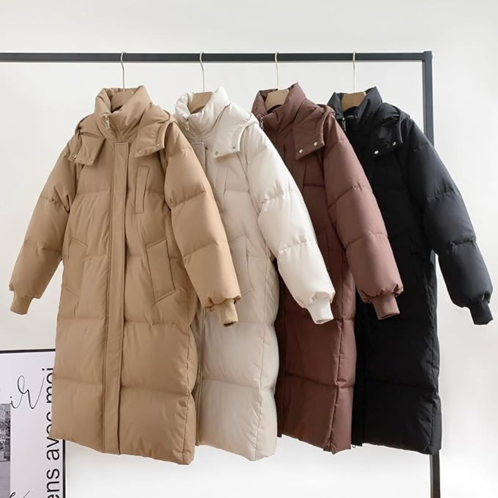 PUFFIT Damen Winter Mantel mit Kapuze Warmer Wasserdicht Lang Jacke Steppmantel Female
