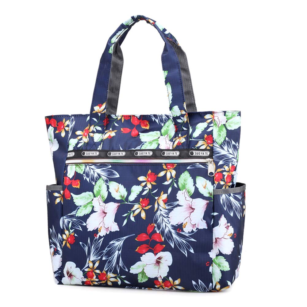 Womens Mixing Color Flower Print Handbag Fashion Designer Waterproof Lightweight Shoulder Shopping Tote