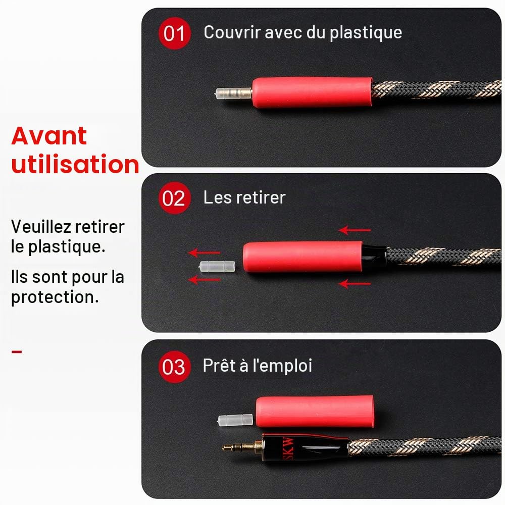 Câble auxiliaire SKW Audiophiles, câble Jack 3,5 mm avec câble Audio stéréo 6 mm pour subwoofer, Home cinéma, etc. (1.5M, Noir)