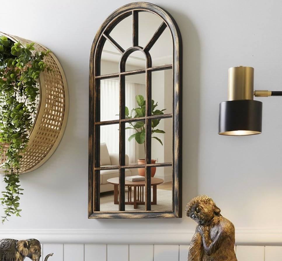 Biznest 35X71Cm Arched Window Wall Mirror, Brushed Copper/Bronze, Room Decoration Ideas New Eye Catching Design