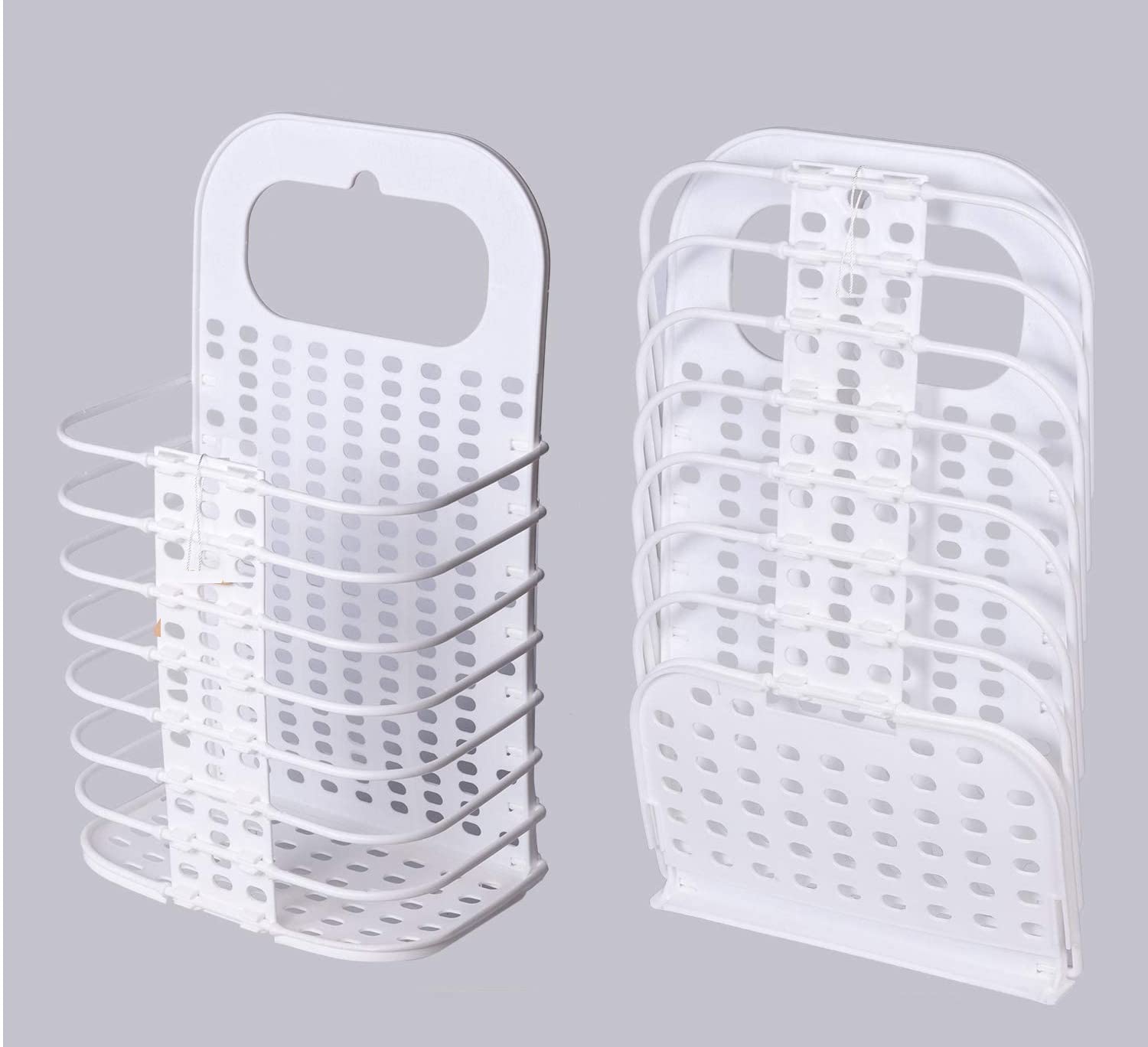 SKAIV Set of 1 Wall Mount Foldable Hanging Plastic Laundry Hamper Bin Bathroom Basket Organization (White)