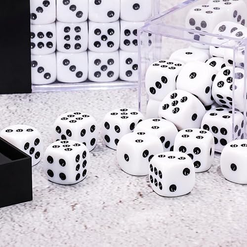 Miniatura 3 de Juego de 36 dados de 0.472 in, 6 caras, color blanco sólido, 6 dados de colores estándar para Tenzi, Bunco o enseñanza de matemáticas, con caja de