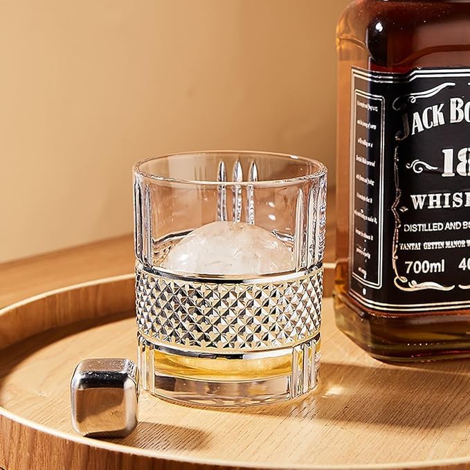 Image of Whiskey Glasses Set of 6 pcs- 300 ml Bar Glass for Drinking Bourbon, Whisky, Scotch, Cocktails, Cognac- Old Fashioned Cocktail Tumblers (6, Crystal)