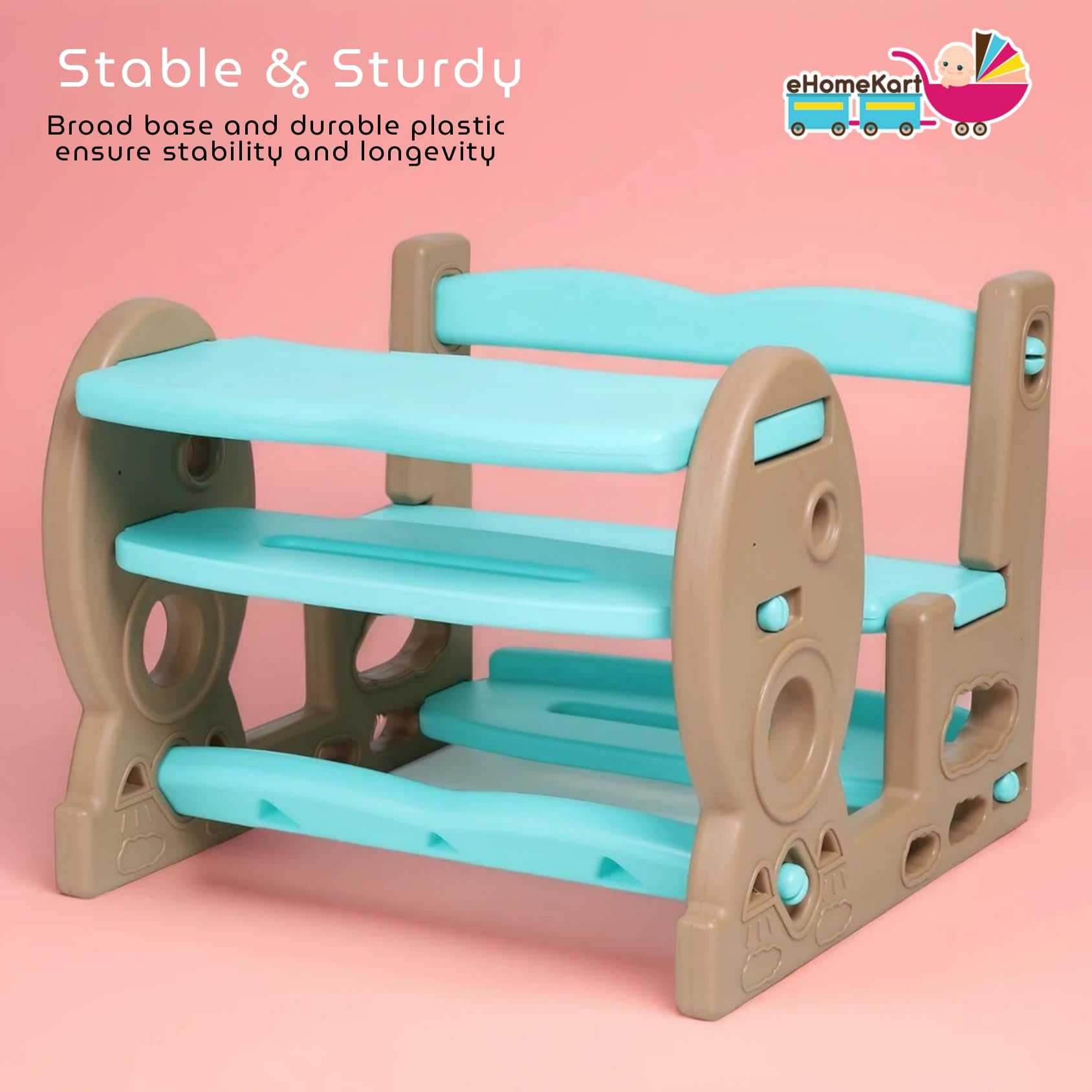 eHomeKart School Activity Study Desk for Kids-Playgro Rocket Dual Seater Plastic Study Table and Chair - Dimensions-L31.2 X B30.5 X H23.3 (Inches)-Perfect Study Table and Bench for Home and Schools 3
