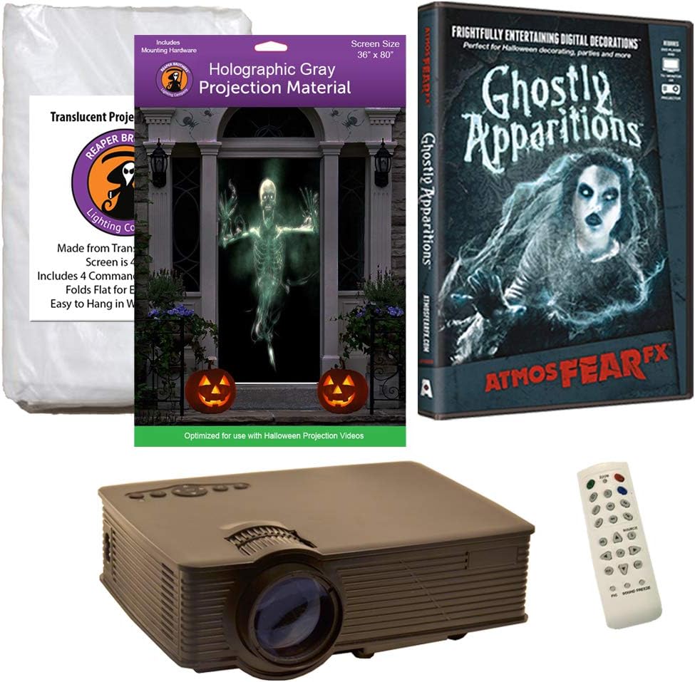 Halloween Window Projection Kit Includes 1900 Lumen Projector, 2 High Resolution Projection Screens (R/D) and AtmosFEARFx Ghostly Apparitions on DVD