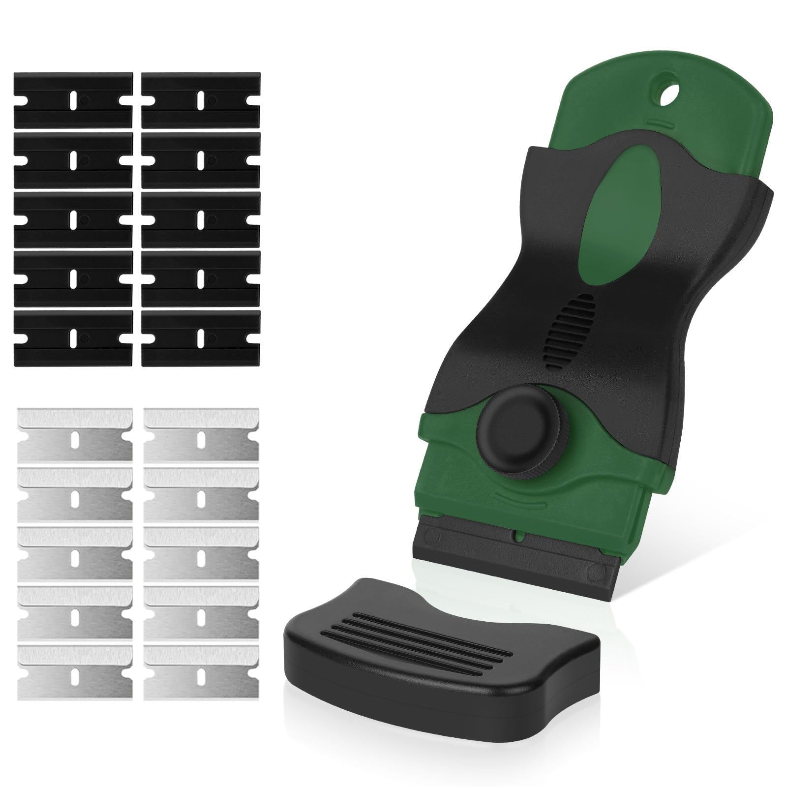 Flintronic Schaber, Keramikfeldschaber mit 20 Edelstahl & Kunststoffklingen, Schaber Küchenschaber Set, Keramikfeld Kratzer, Herd Glasschaber, Herdschaber für Kochfeld, Backofen, Glaskeramik(Grün)