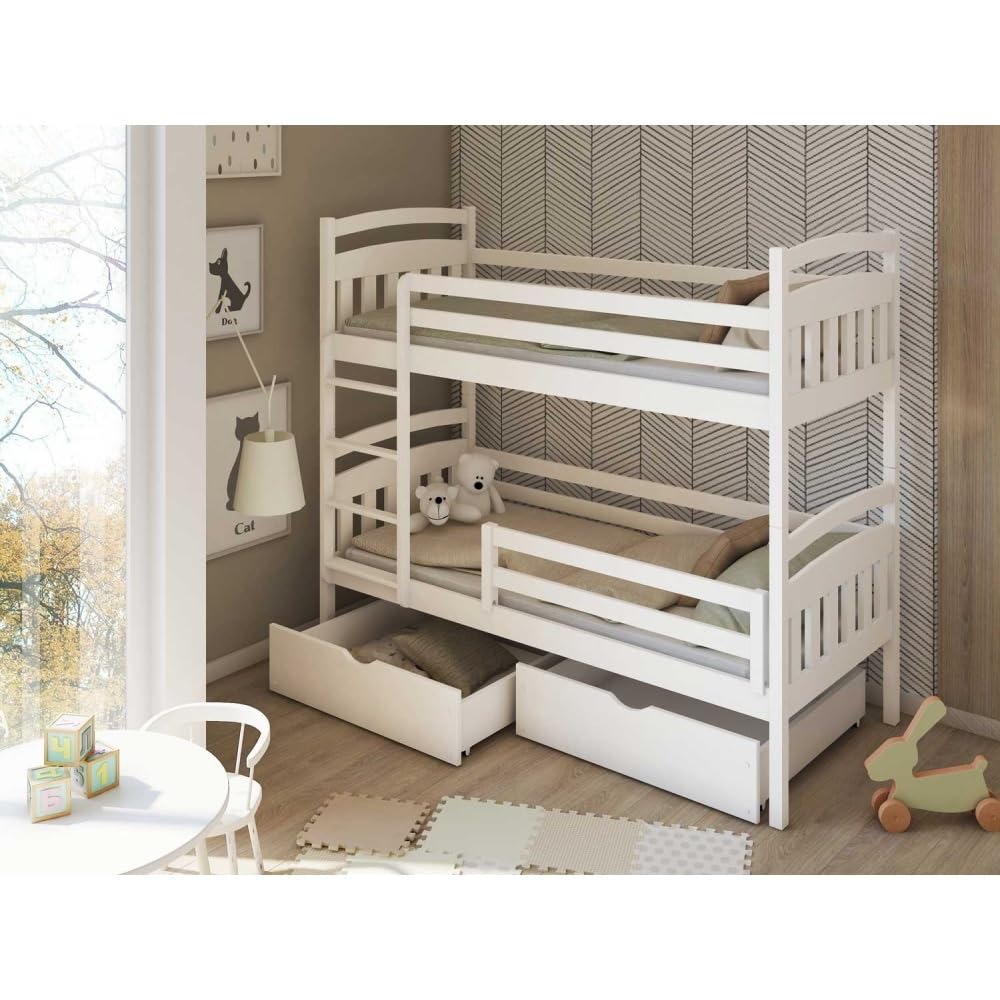Befara Litera Infantil Kalas 2 en 1 – Divisible con Cajones Inferiores, Madera Maciza Pino, Segura - Blanco - 80 x 180