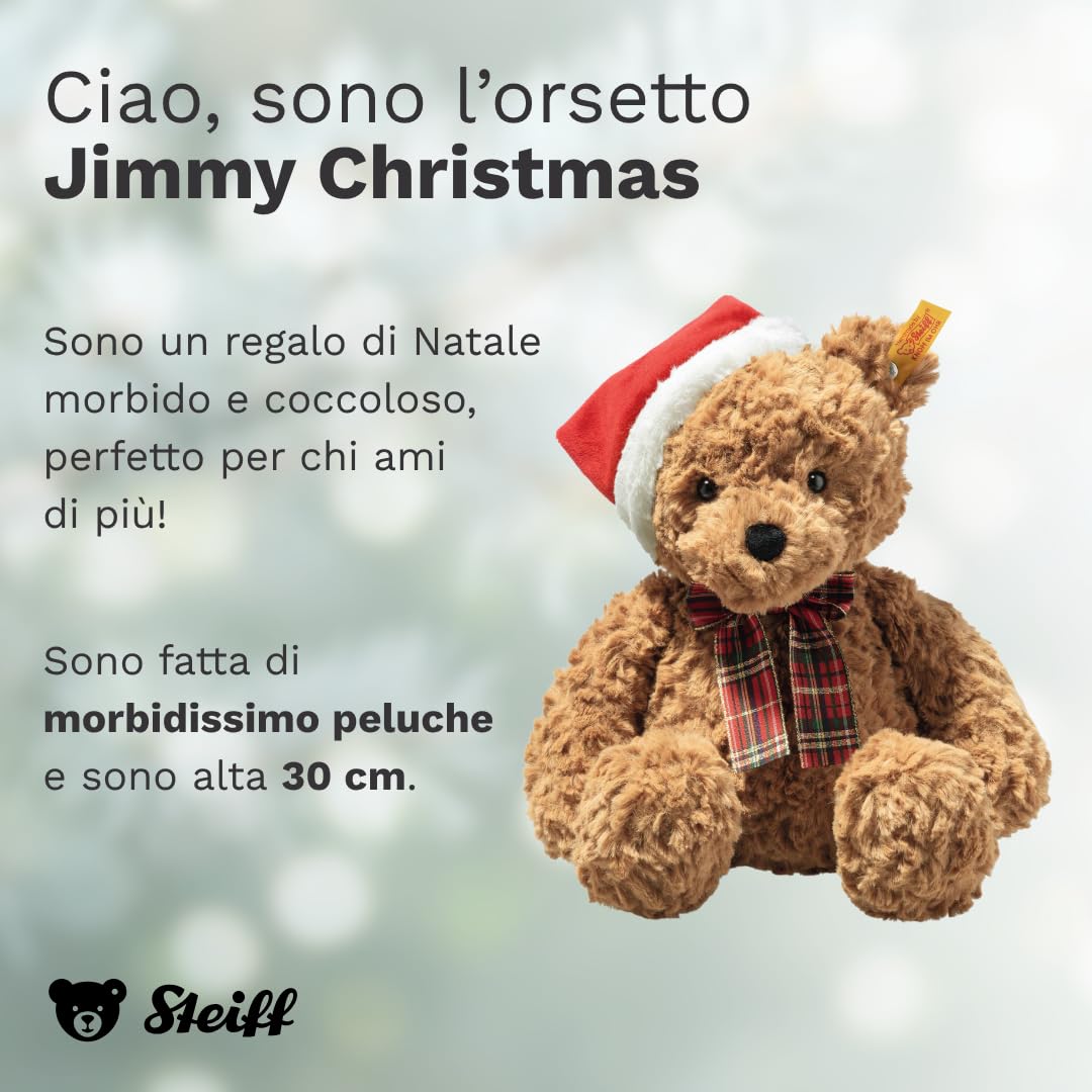 Steiff Orsetto Jimmy Christmas, Tenero Peluche con Occhi di Plastica, Bambini, Ragazzi e Ragazze, Friends, 30 cm, Marrone, 113239