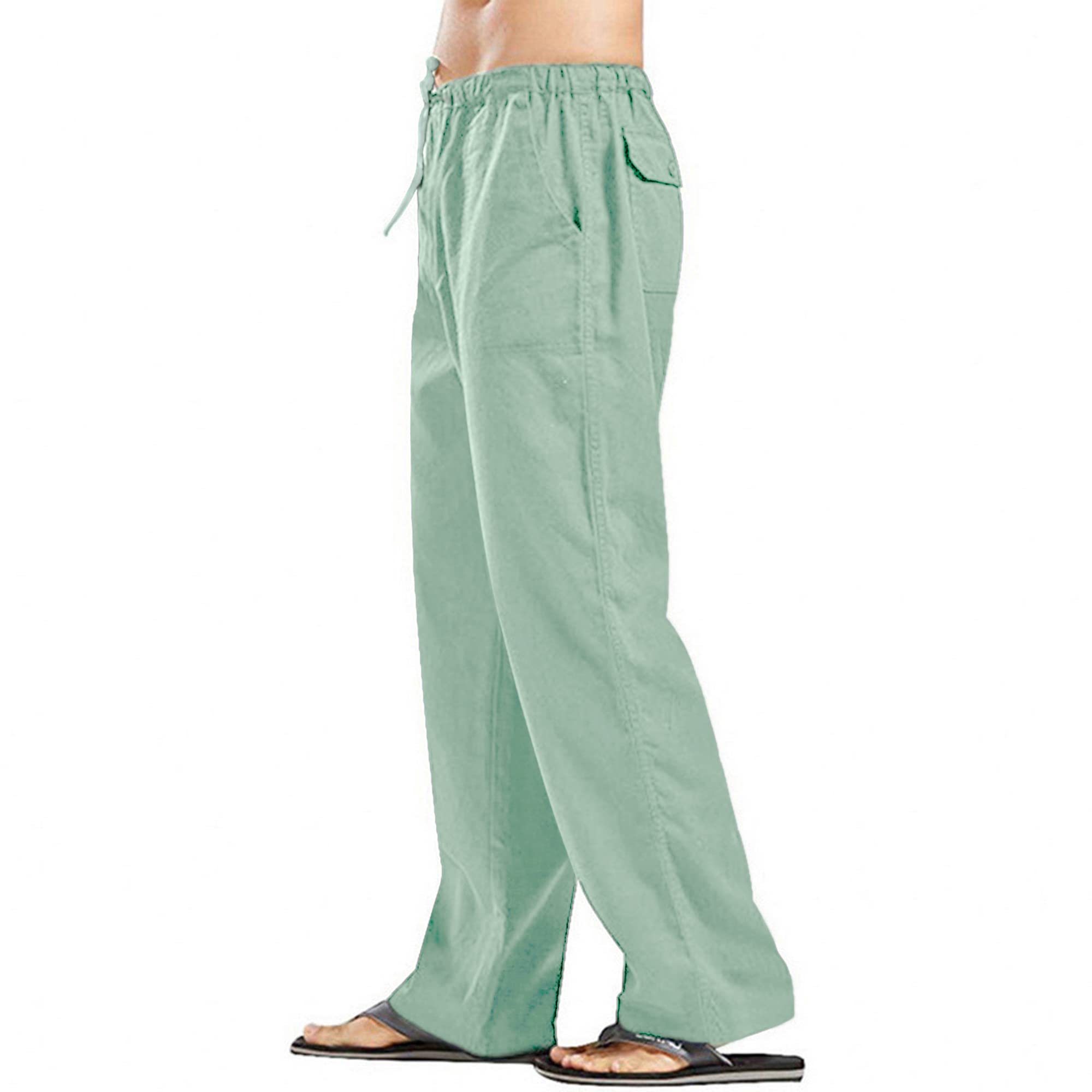 Pantalones de lino de colores sólidos para hombre, ajuste relajado, pantalones de yoga casuales, pantalones de pierna recta