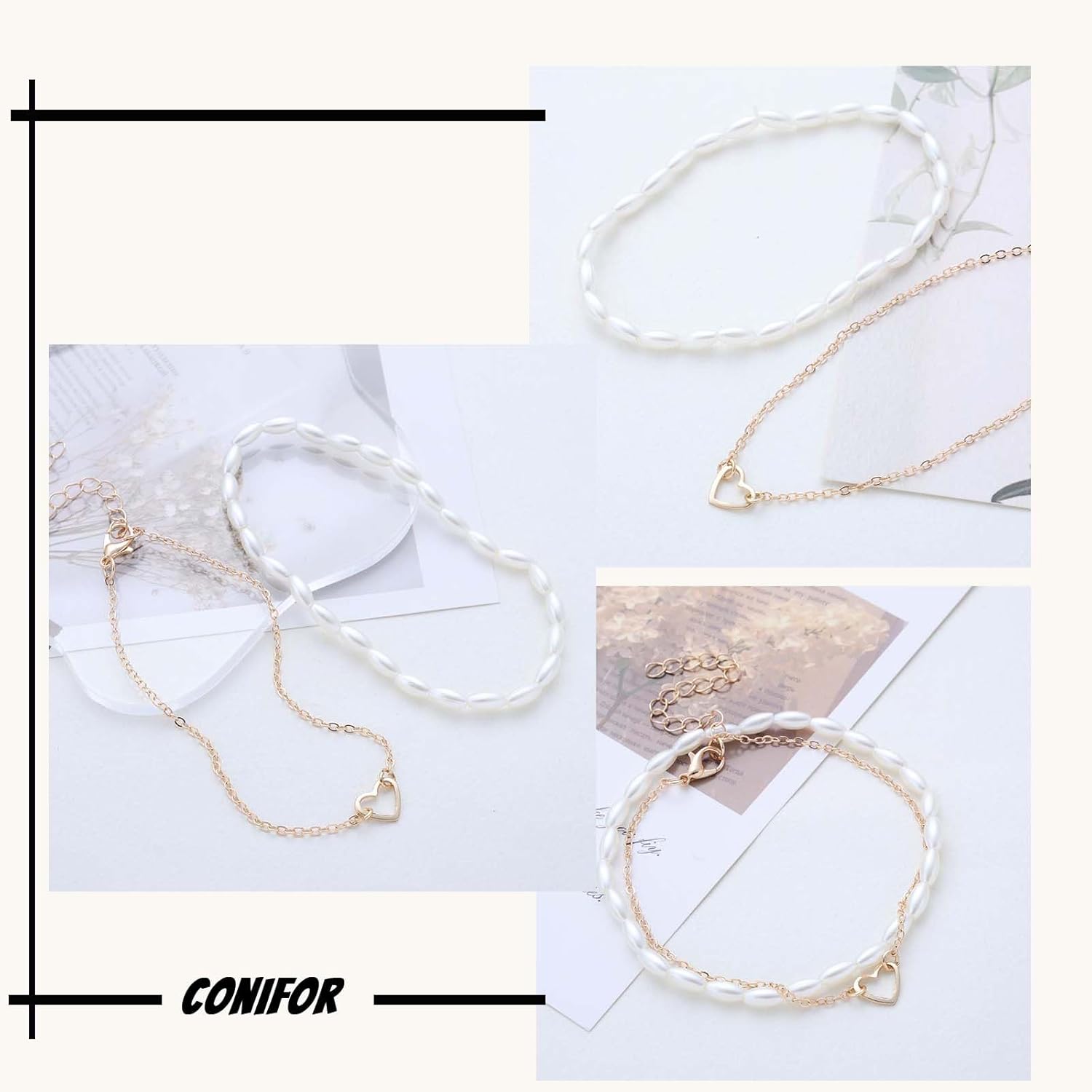 Boho Layered Pearl Anklet Hollow Heart Bracelet Anklet Gold Heart Anklets Adjustable Pearl Foot Chain Anklets Jewelry for Women - Image 6