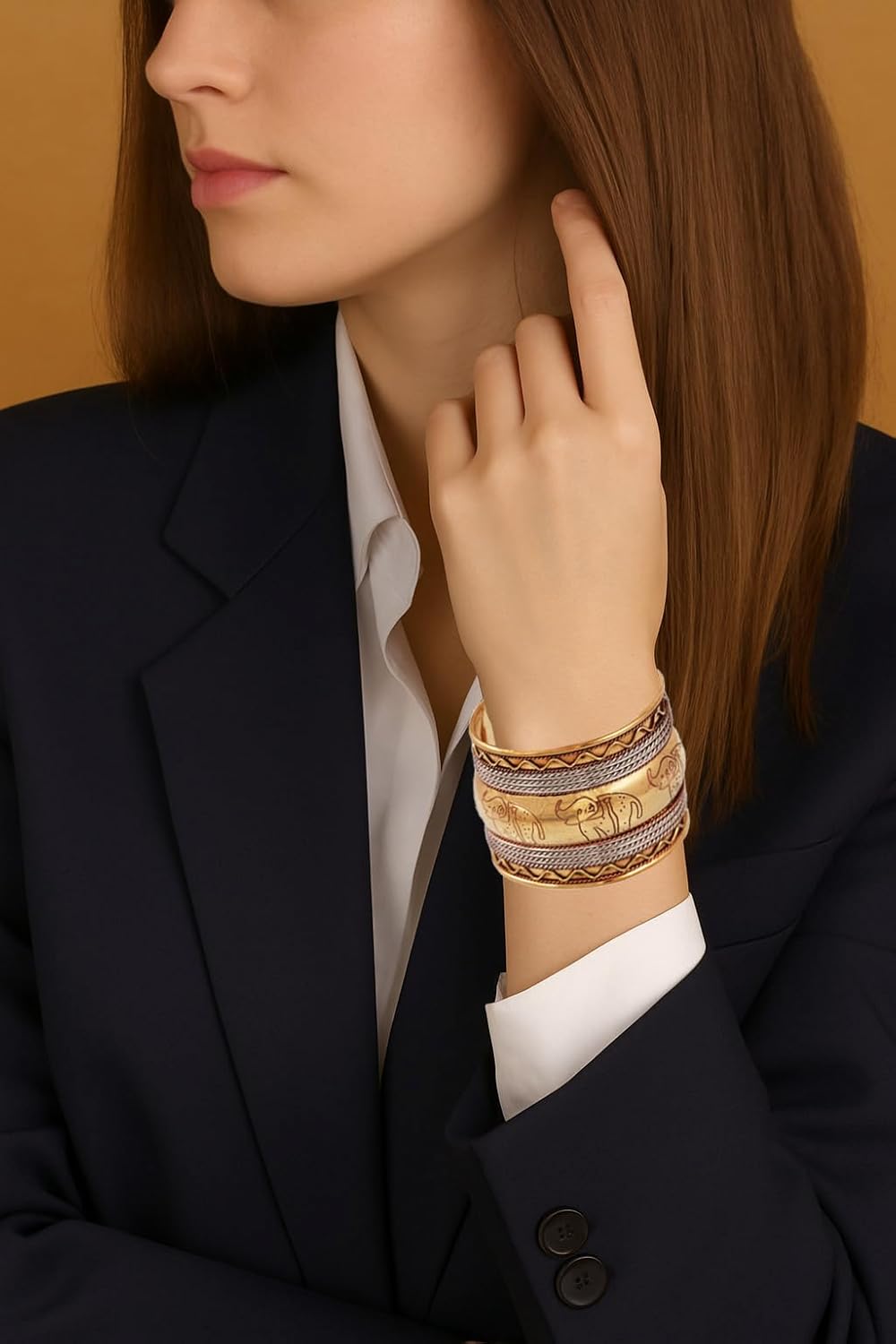 Touchstone Indian Bollywood Handcrafted Slip In Easy To Wear Stylish Wrist Enhancer Designer Broad Jewelry Cuff Bracelet For Women and Men. - Image 2