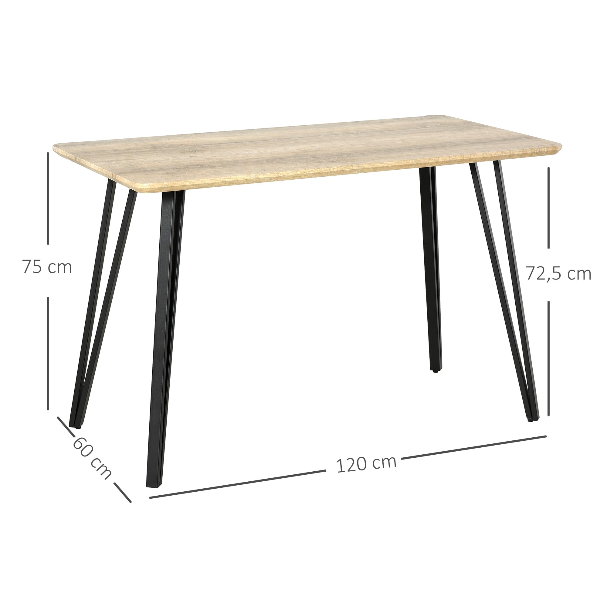HOMCOM Table à Manger Grand Plateau 120L x 60l x 75H cm Noir, Chêne Clair