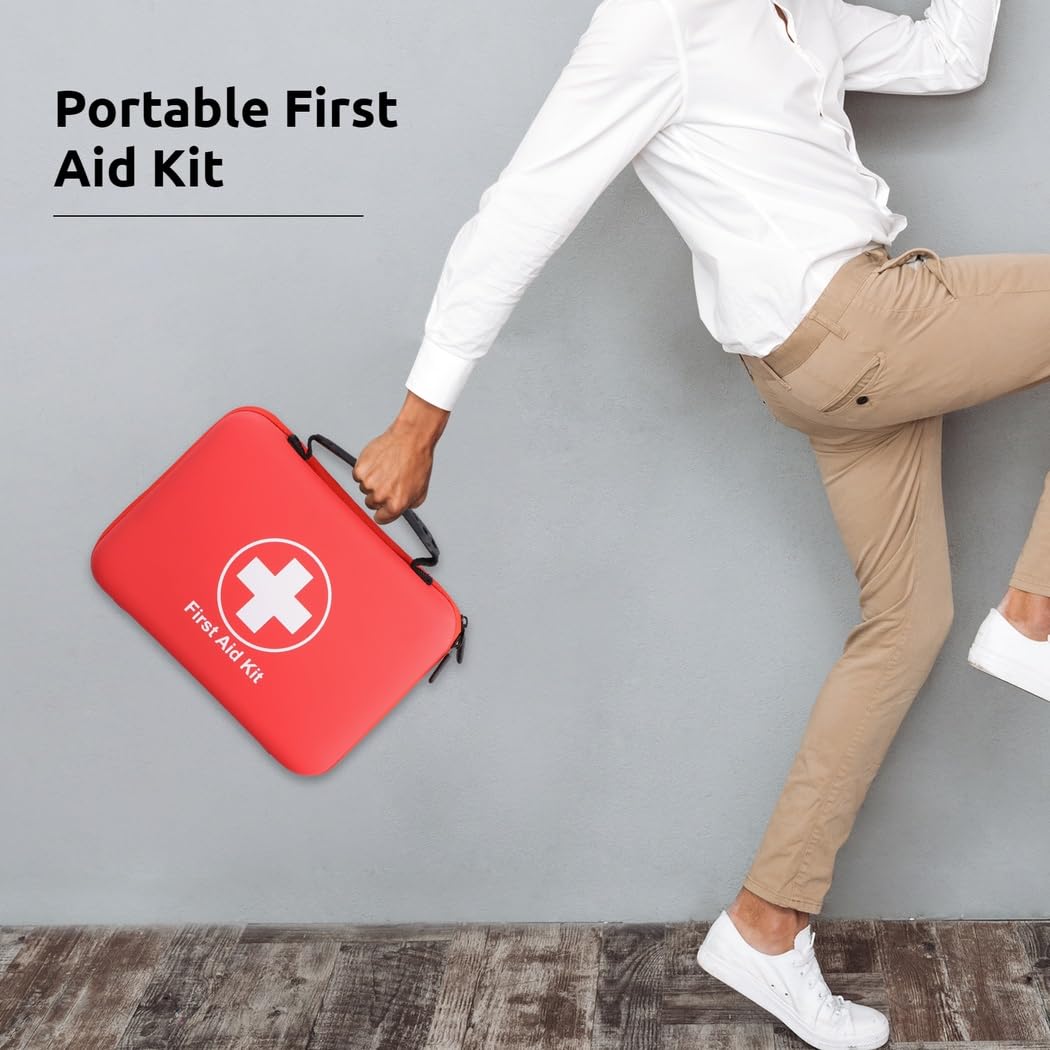 Kit di pronto soccorso per la famiglia, custodia impermeabile in EVA, kit da viaggio compatto per esterni, casa, ufficio, campeggio, escursionismo e auto, pratico con maniglia per il trasporto