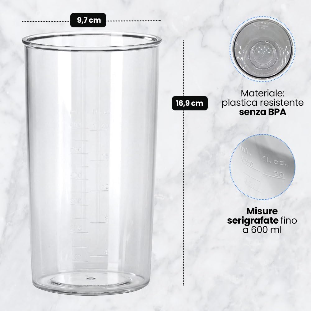 Anakel Home Contenitore Frullatore ad Immersione 600ml Per misurare Quantità | Misurino Graduato Plastica
