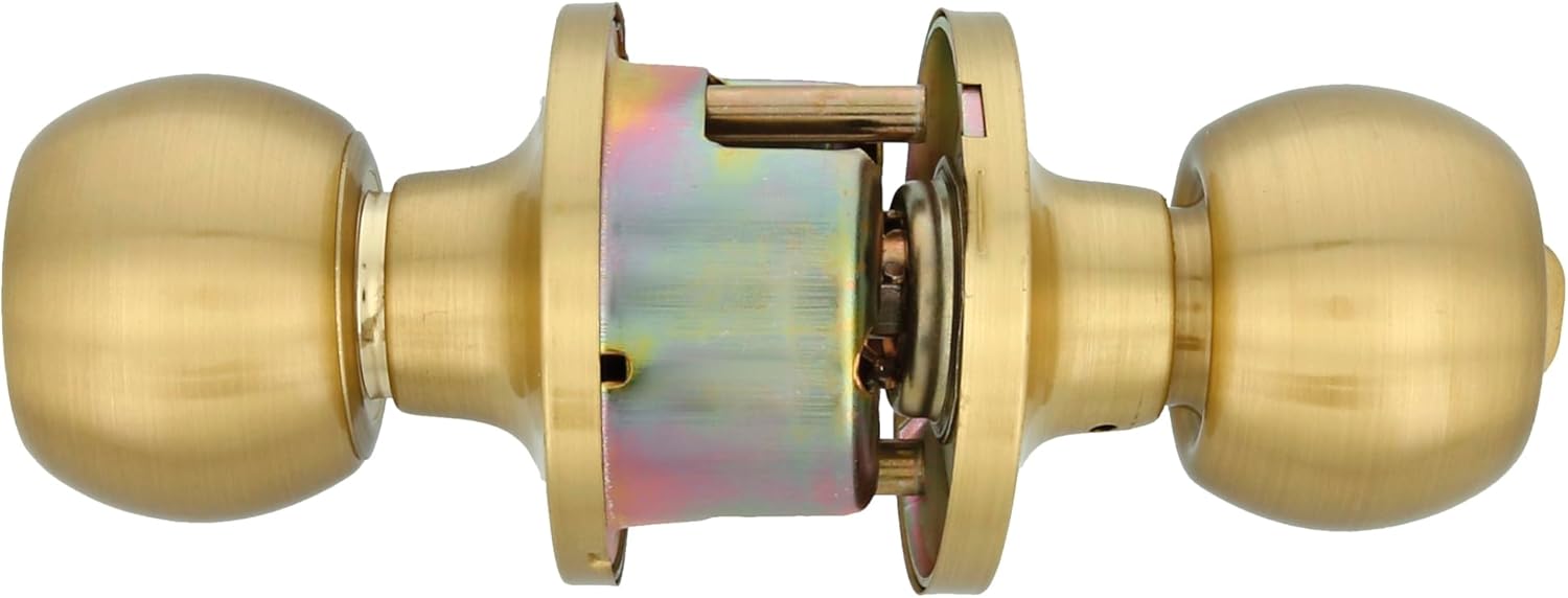 Amig - Entry Door Knob | with Entry Handle 60/70 mm | Ball Knob on Both Sides | with Lock and Lock | Anti-Card System | for Wooden Doors | Matte Gold