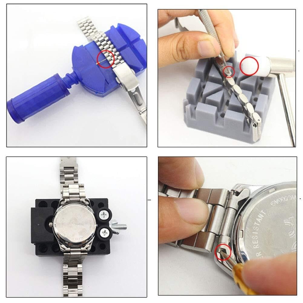 Kit di Riparazione per Orologi da 147 Pezzi, Kit di Strumenti Professionali per orologiai, Apri-Cassa per Orologio, rimozione Maglie, perni a Molla, con Custodia Nera.