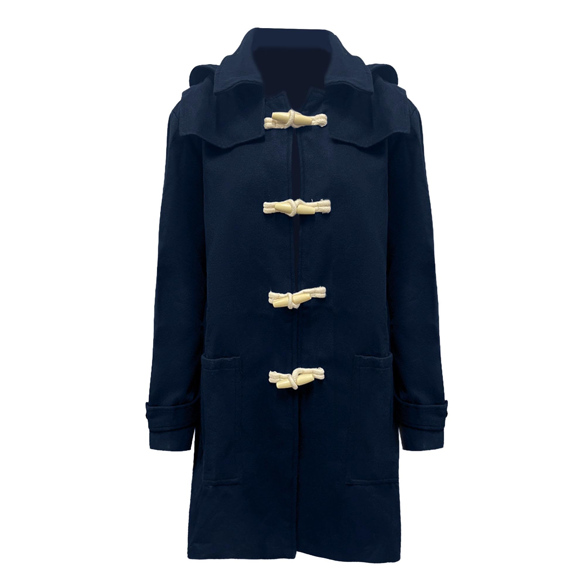 Mens Trench Coat with Hood Single Breasted Casual Business Cardigan Coats Walking Toggle Duffle Hoodie