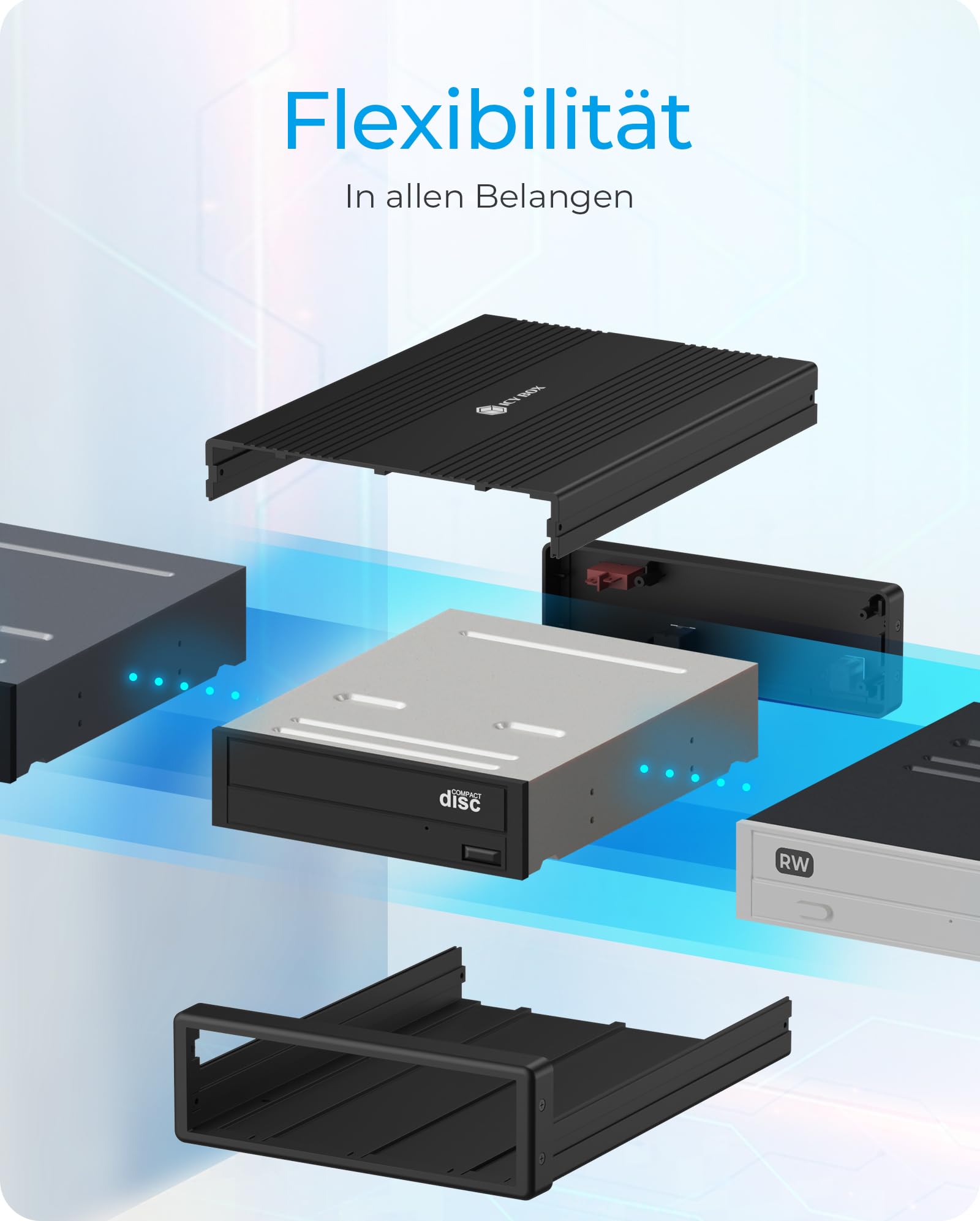 Icy Box Contenitore Esterno da 5,25 Pollici per unità Blu-Ray e Dvd, USB 3.0, Contenitore Esterno per masterizzatore Dvd, Contenitore per masterizzatore Blu-Ray, Alluminio, Nero, IB-525-U3