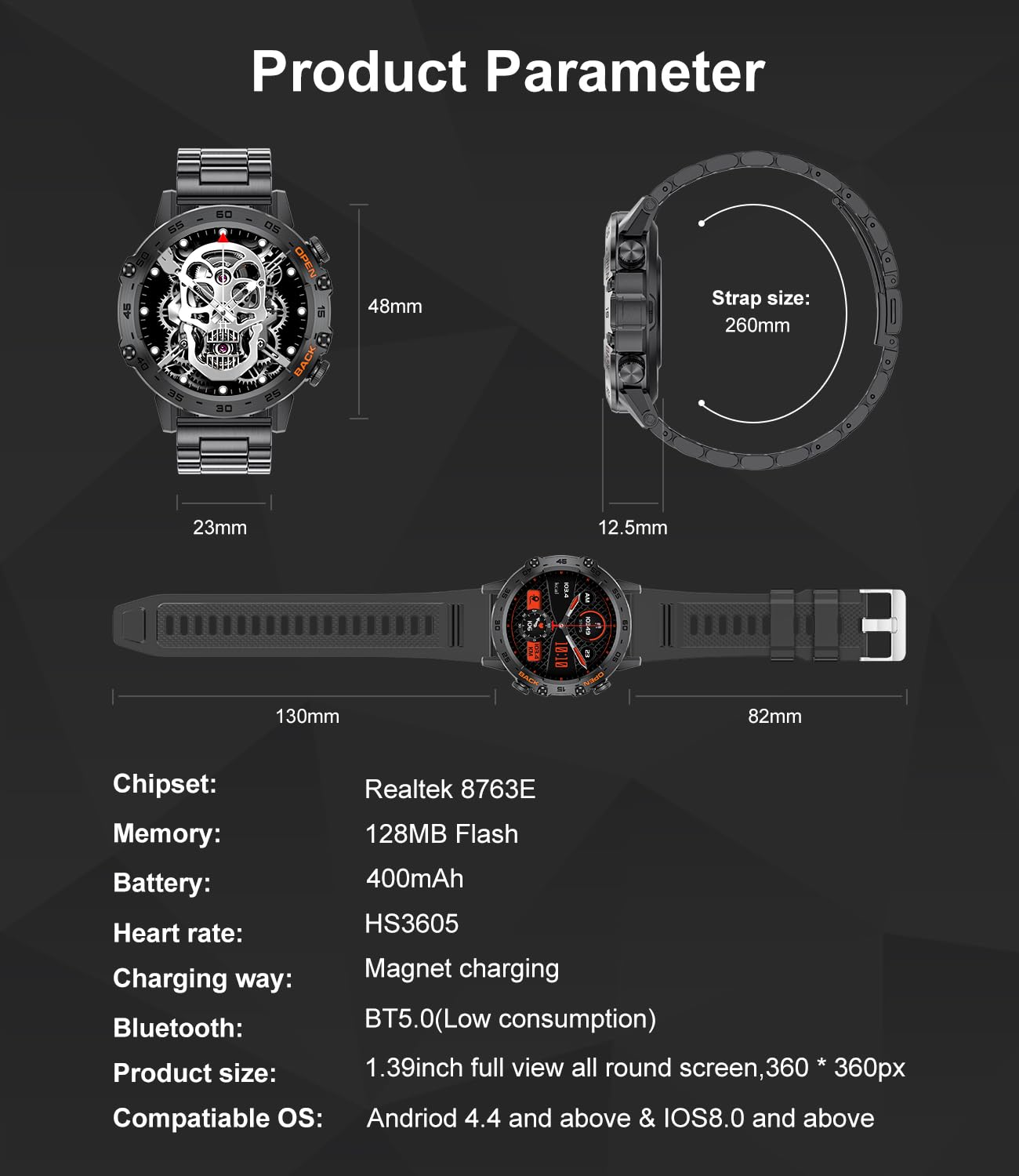 LIGE Montre Connectée Homme 30M Étanche 400 mAh 1,39" HD Smartwatch Appels Bluetooth Moniteur de Sommeil Podomètre Sports de Plein Air Android iOS