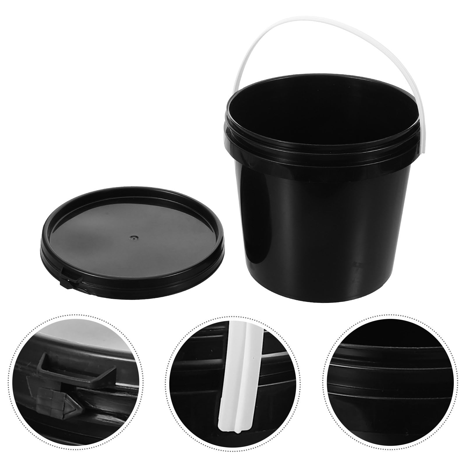 Bucket de Peinture Noir en Plastique Léger avec Poignée, Seau de Peinture avec Couvercle pour Rangement et Usage Quotidien à Domicile, Capacité 2l