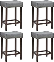 Vista 65 de ERGOMASTER Taburetes de bar, 29 pulgadas, modernos taburetes de sillín de madera, caqui/marrón, juego de 2