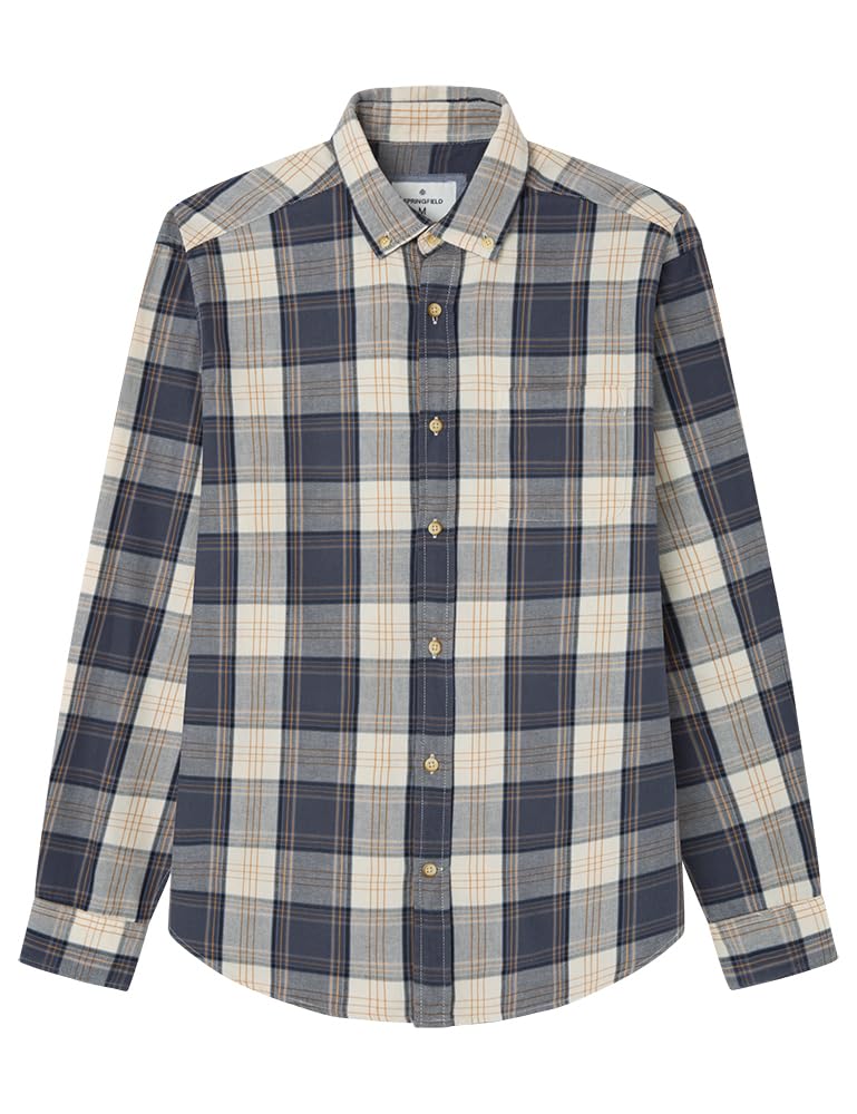 SPRINGFIELD LS Plaid Twill Shirt Men, White Print, S