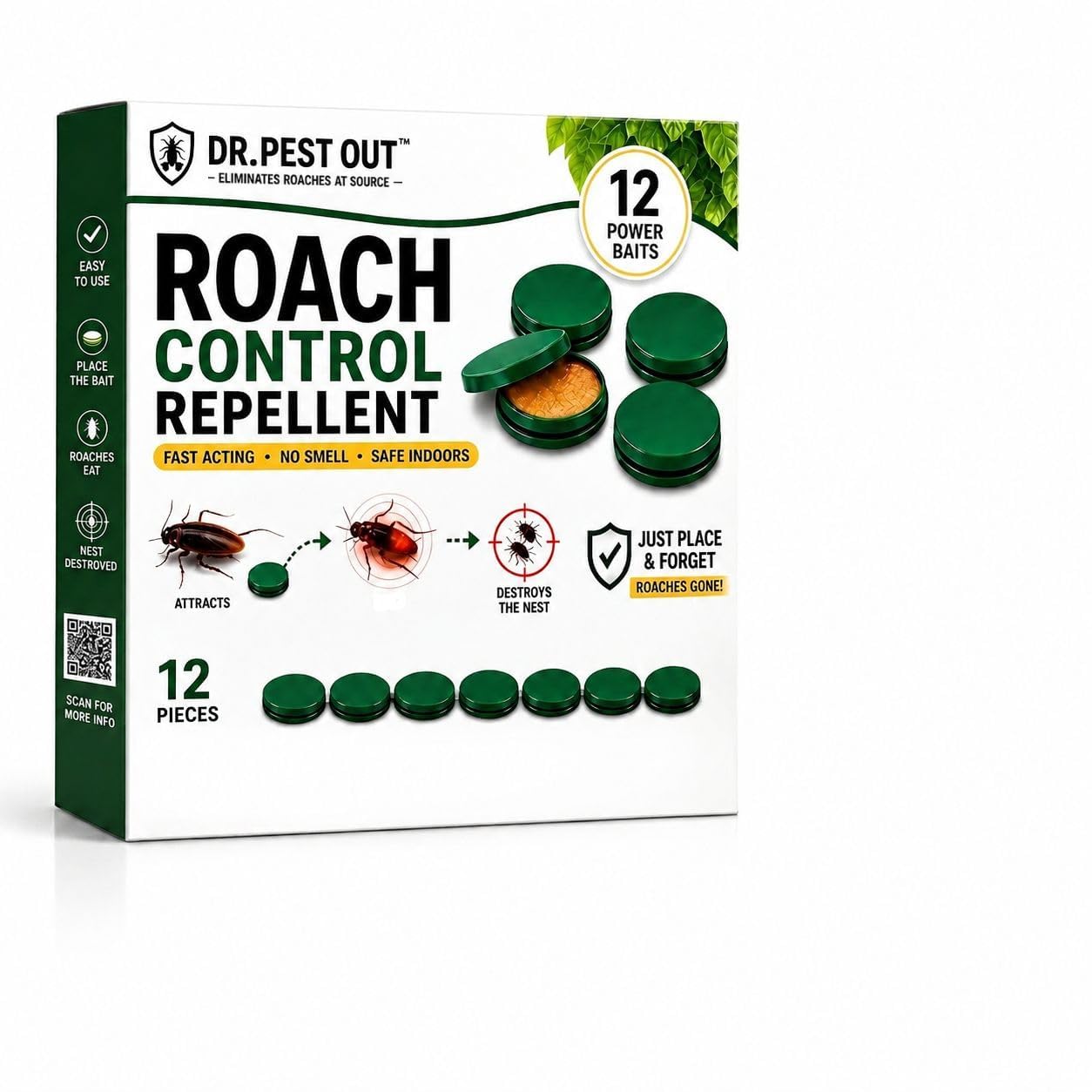 Roach Control Repellent Baits (12 Pack) – Fast Acting Cockroach Bait | Easy Place & Forget Pest Control Solution for Home, Kitchen & Bathroom-image-48