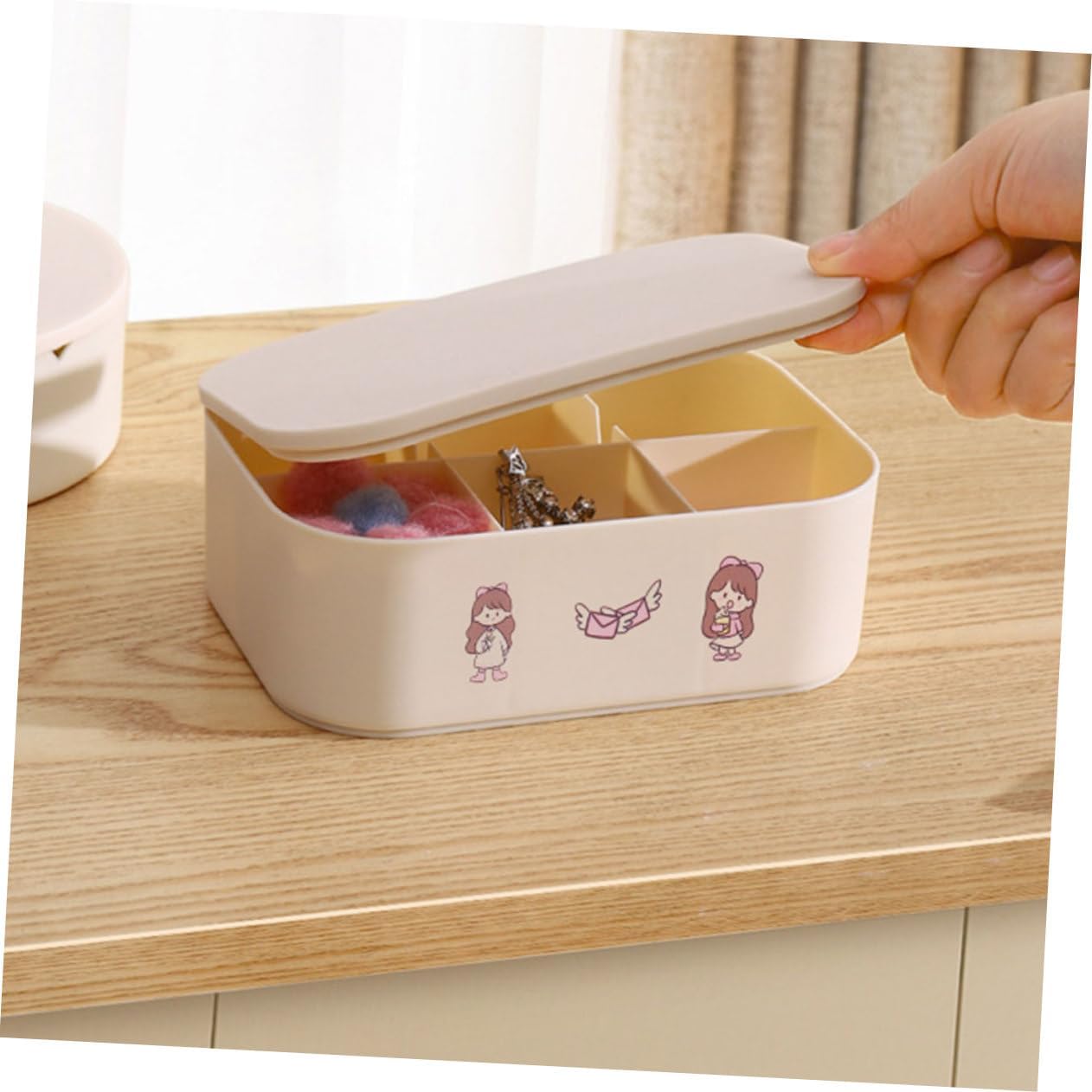 Portable Jewelry Box Organizer with Adjustable Mirror, 6 Grid Pink image 4