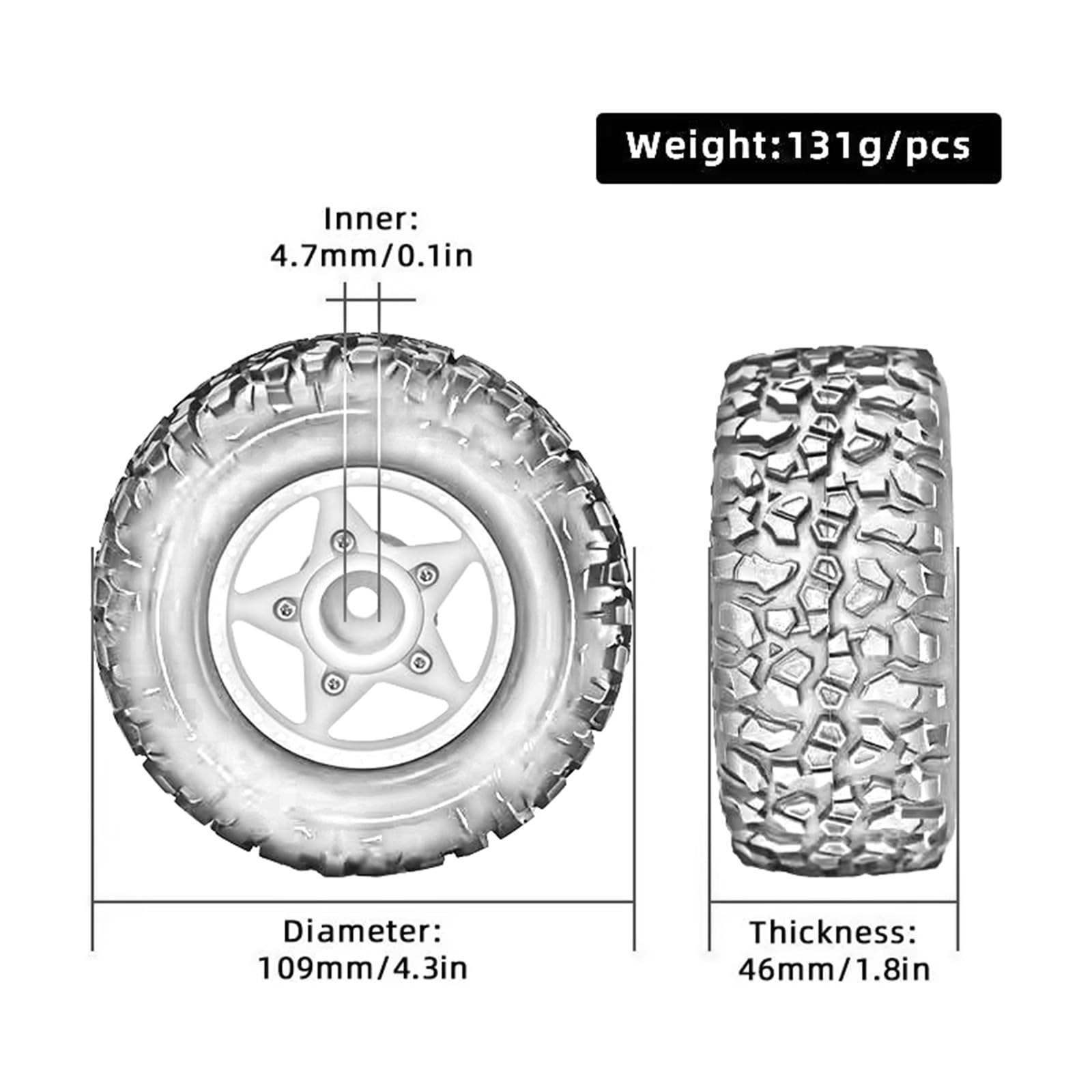 Compatible con TRAXXAS para Slash para ARRMA para SENTON 1/8 1/10 RC Coche Camión De Recorrido Corto Neumático 109mm Rueda Hexagonal 12mm 14mm 17mm