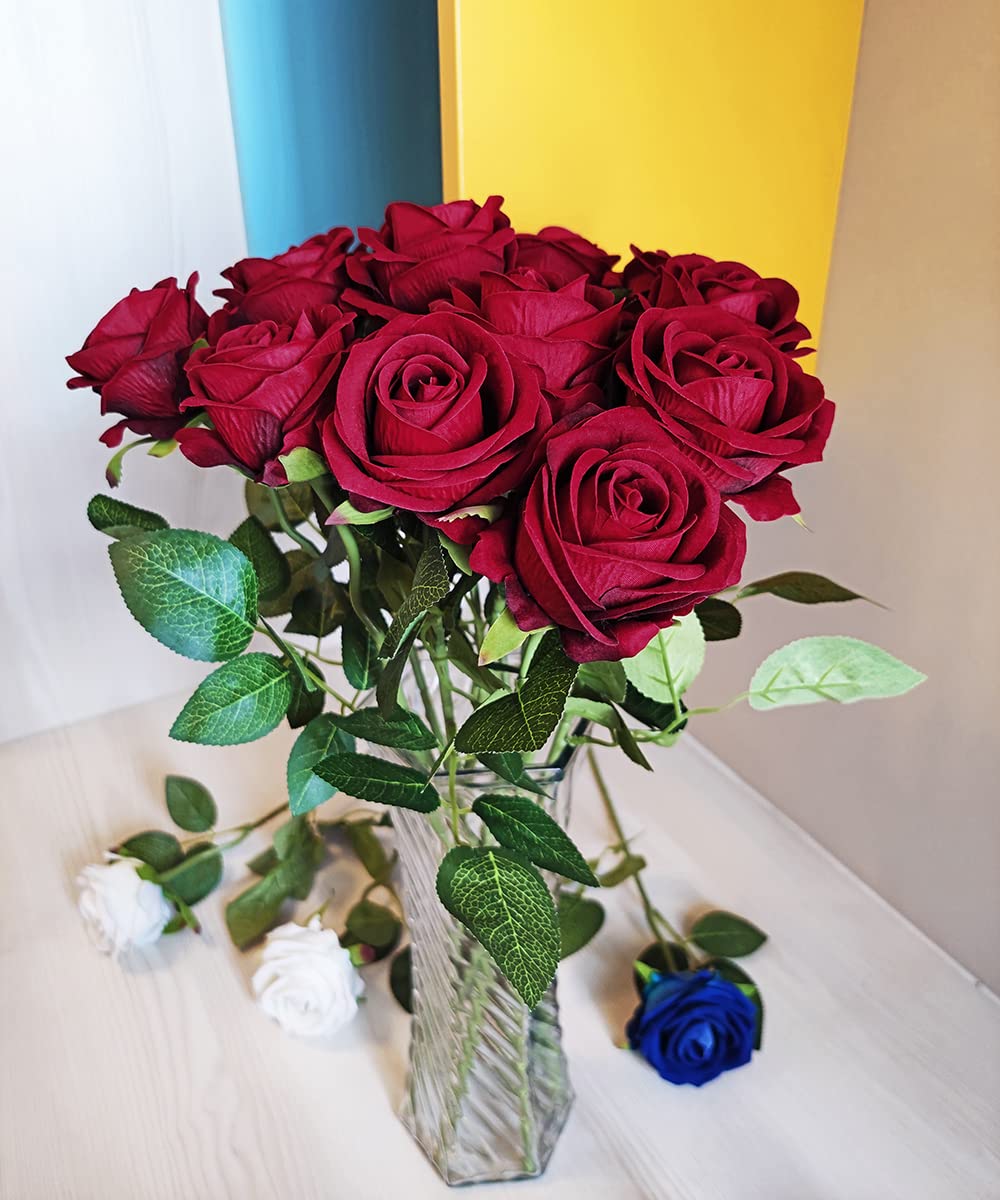 12 Rose Artificiali In Velluto Blu Navy – Stelo Lungo 50 Cm, Bouquet Finto Per Matrimoni E Centrotavola - 2
