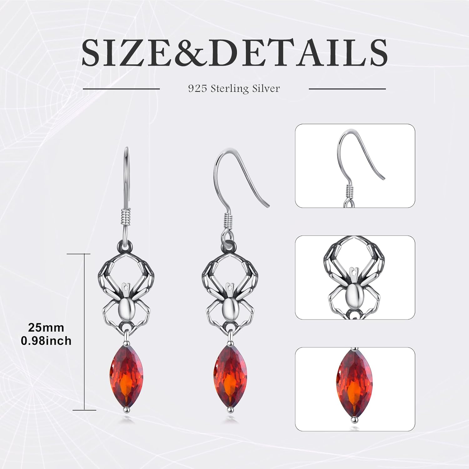925 Sterling Silver Bat/Spider Vintage Gothic Dangle Drop Earrings with Crystal Gifts for Women
