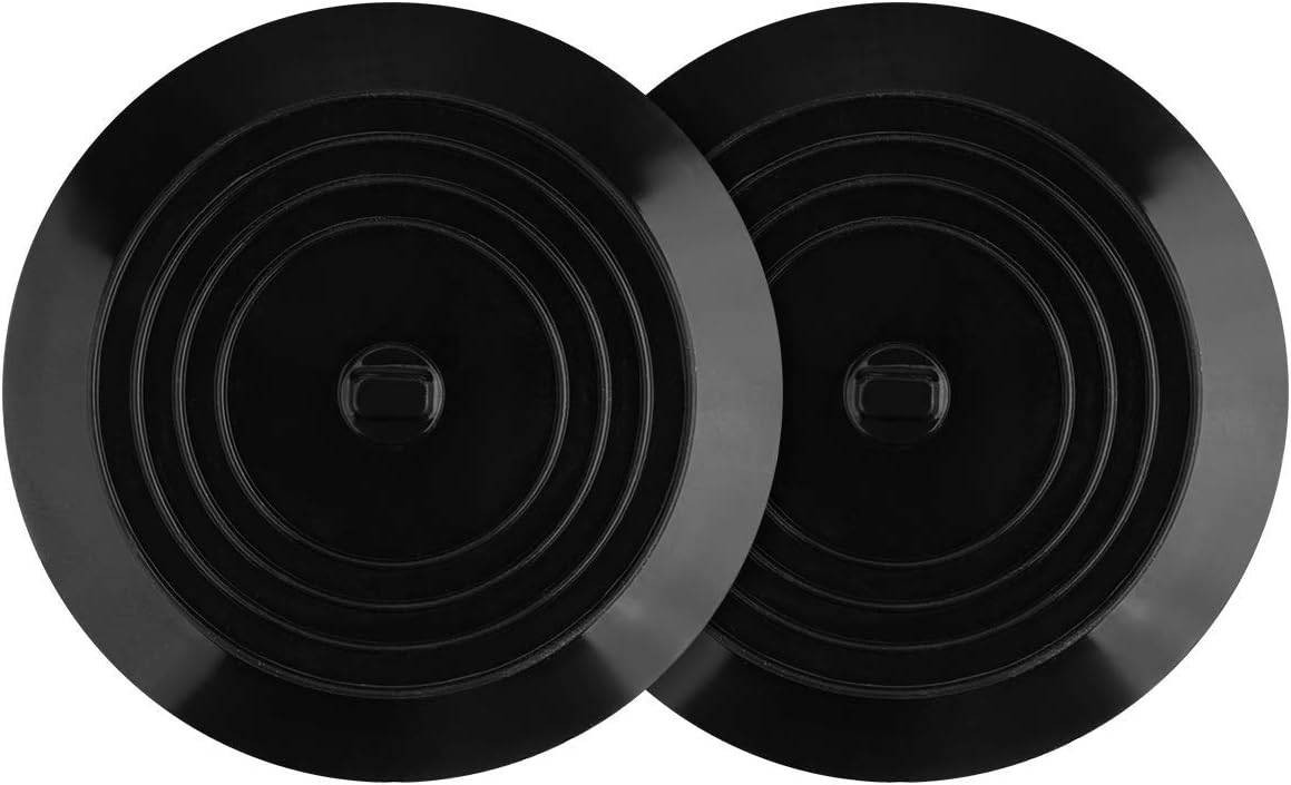 Kirecoo 2 Pack Bathtub Stopper, 6 Inches Large Silicone Tub Stopper, Shower Drain Plug Sink Hair Stopper Flat Suction Drain Cover for Kitchen Bathroom and Laundry (Black)