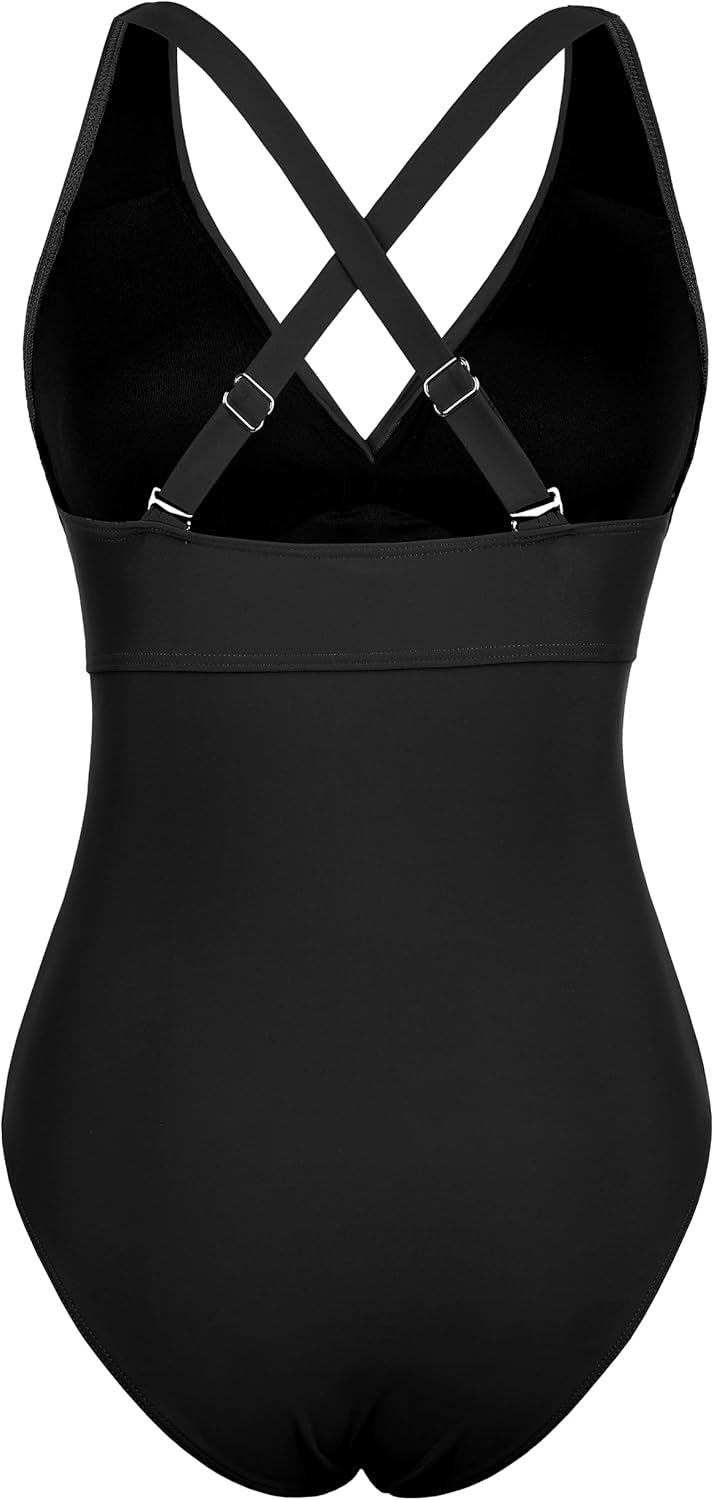 Mycoco Underwire Swimsuit for Women V Neck Bathing Suits with Adjustable Wide Straps Ruched Tummy Control One Piece Swimsuit - Image 8