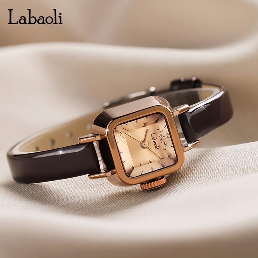 Watches for Women Diamond Square Leather Band Fashion Small Slim Light Dress Casual Simple Ladies Female Wife Girls Gifts Luxury Brown Wrist Watch - Image 5
