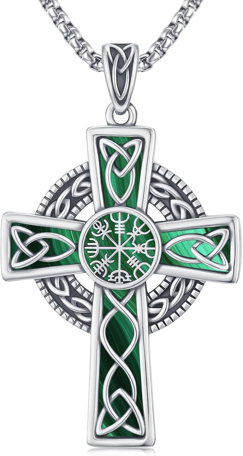Midir&Etain Celtic Cross Necklace 925 Sterling Silver Cross Pendant Necklace Celtic Viking Irish Jewelry Religious Protective Gift for Men Women