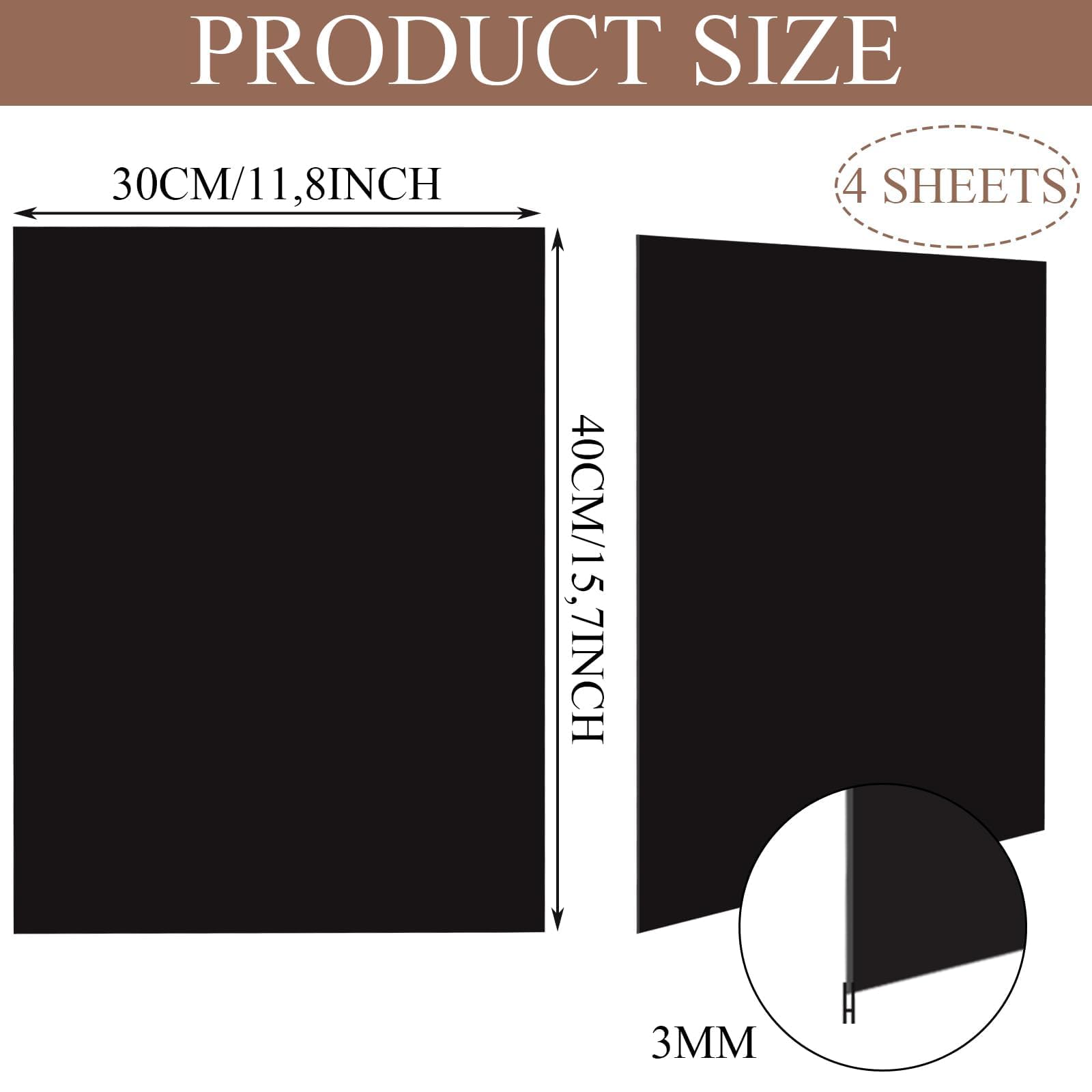 YAYODS Lot de 4 Plaque Plastique ABS Noire 400 x 300 x 3 mm - Panneau Plastique Rigide et Flexible pour Modélisme, Bricolage et Automobile - Feuille ABS Thermoformable Facile à Découper avec Film Prot