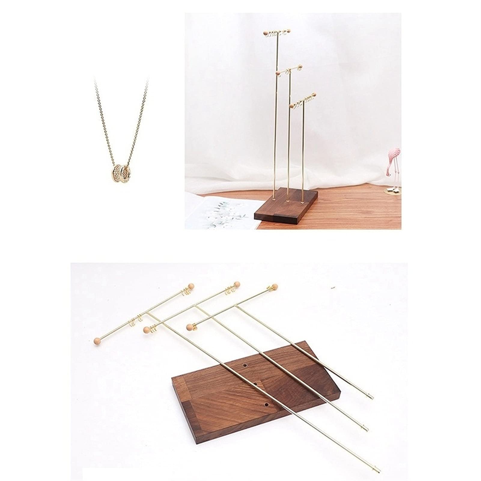 Schmuckständer, Schmuckbaumständer-Organizer, 3-stufiges Aufbewahrungstablett aus Metall und Holz für Halsketten, Armbänder, Ohrringe, Halter, Kleiderbügel, Schmuckständer, Schmuck-Organizer-Halter
