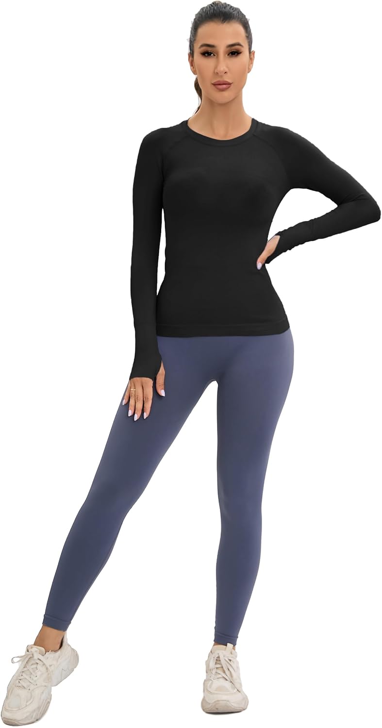 MathCat Workout Seamless Shirts for Women Long-Sleeved Yoga Running Breathable Thumb Holes Tops - Image 5