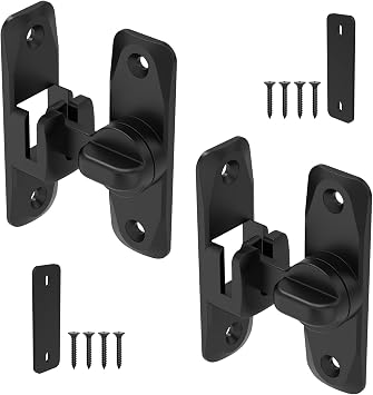 90/180 Degree Barn Door Locks and Latches, Safety Aluminum Hardware Sliding Door Latch, Small Flip Locks for Barn, Bathroom, Cabinet, Garden, Window Black-2PCS