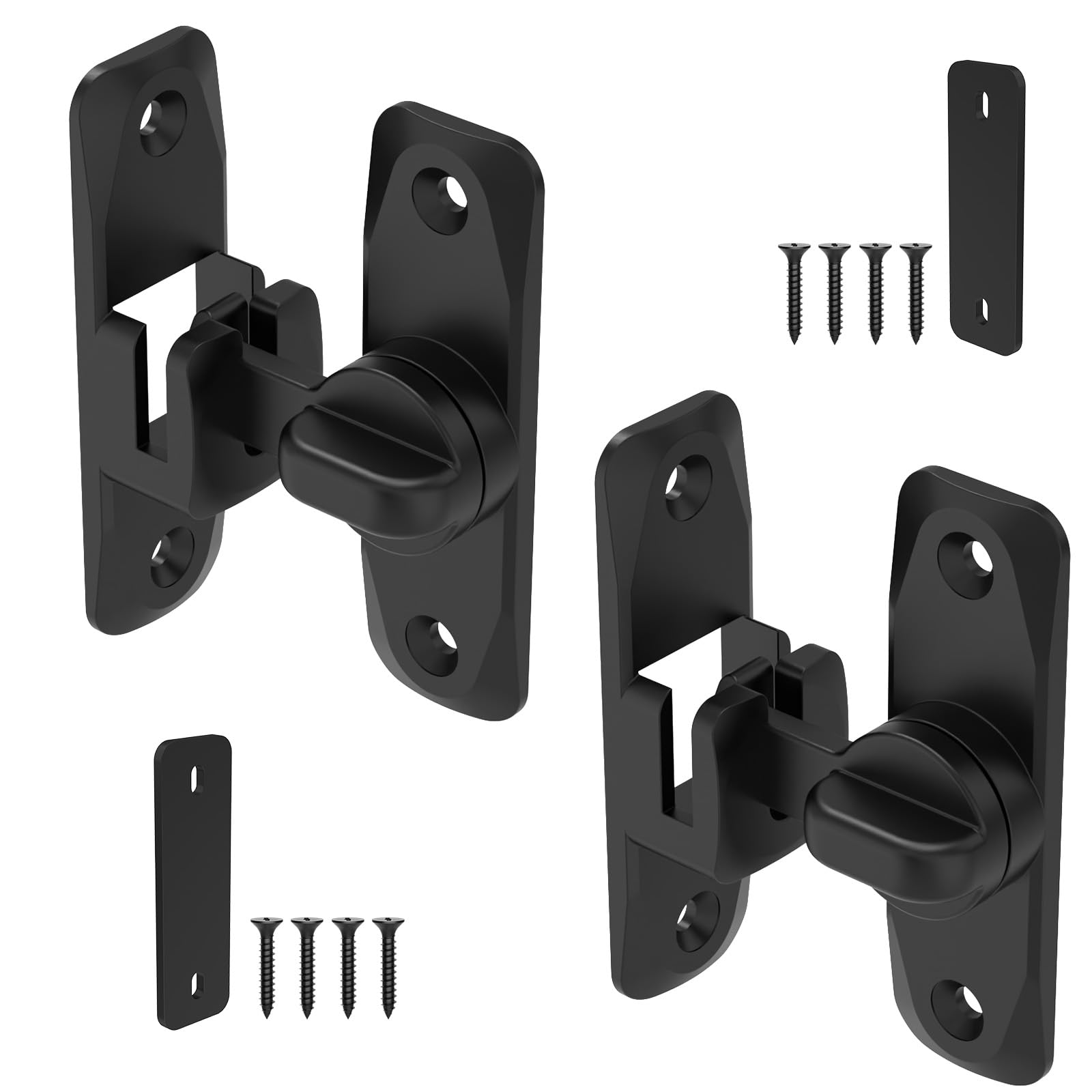 SecureLatch Black Sliding Door Lock, 90/180 Degree Barn Internal Door Latch for Bathroom, Bedroom, Toilet, Small Bolt Lock with 3mm Spacer (Black-2PCS)