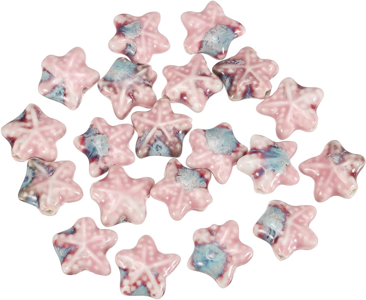 MECCANIXITY 20 Pcs Ceramic Starfish Beads, 20mm Ocean Theme Spacer Bead Porcelain Seashell Spacer for Jewelry Making DIY Bracelets Earring Necklace Keychain Crafts, Pink