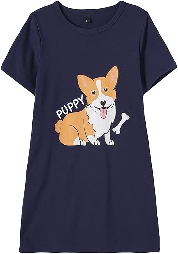 Ropa de dormir de dibujos animados de verano para niñas grandes, lindo panda encantador gato camisón de algodón Sleepshirt vestido