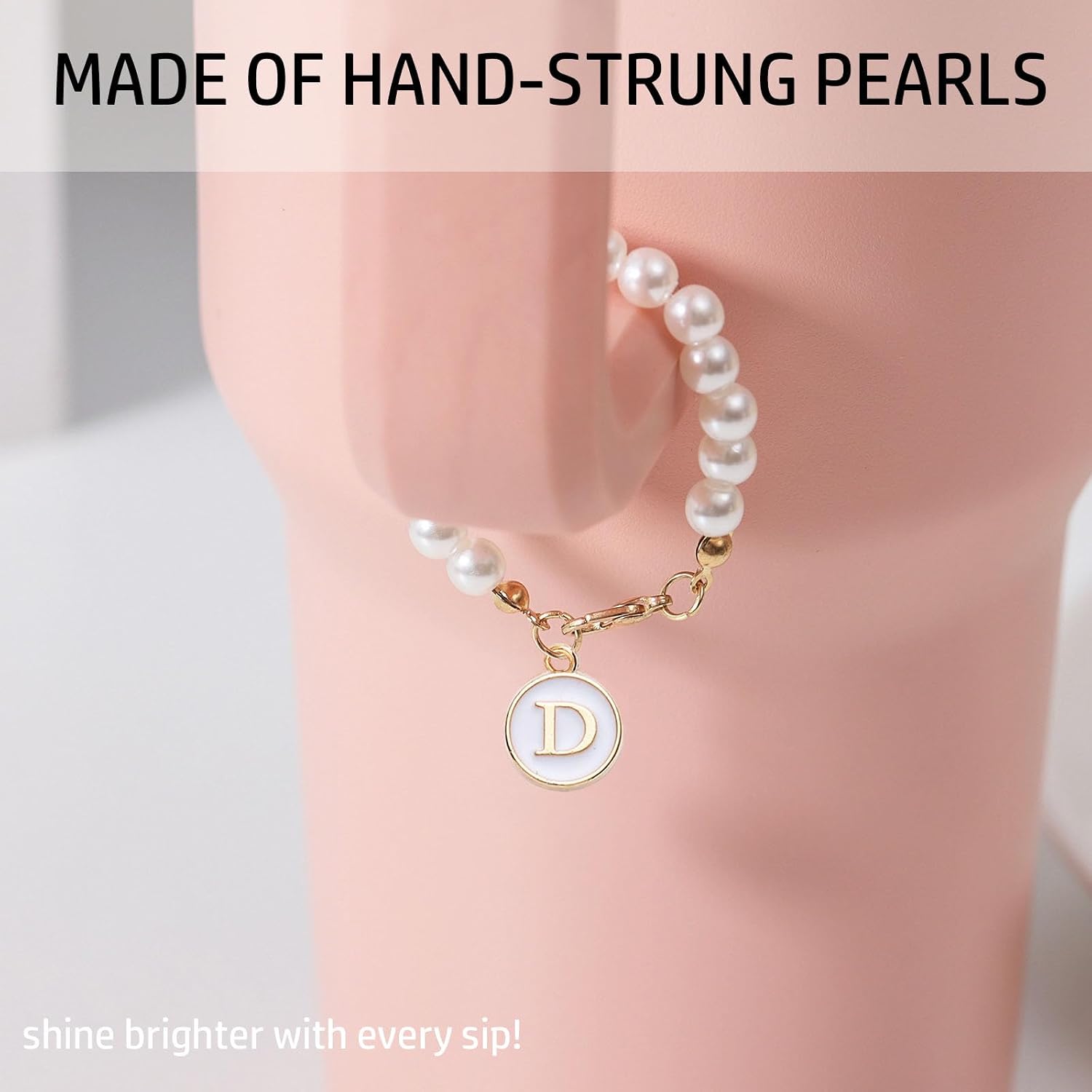 Letter Charm for Stanley Cup，Pearl Chain Accessories Stanley Cup Initial Charms for Handle Stuff Decor Water Bottle Jewelry Tumbler Cute Simple Modern Personalized Name ID Decorations (D) image 2